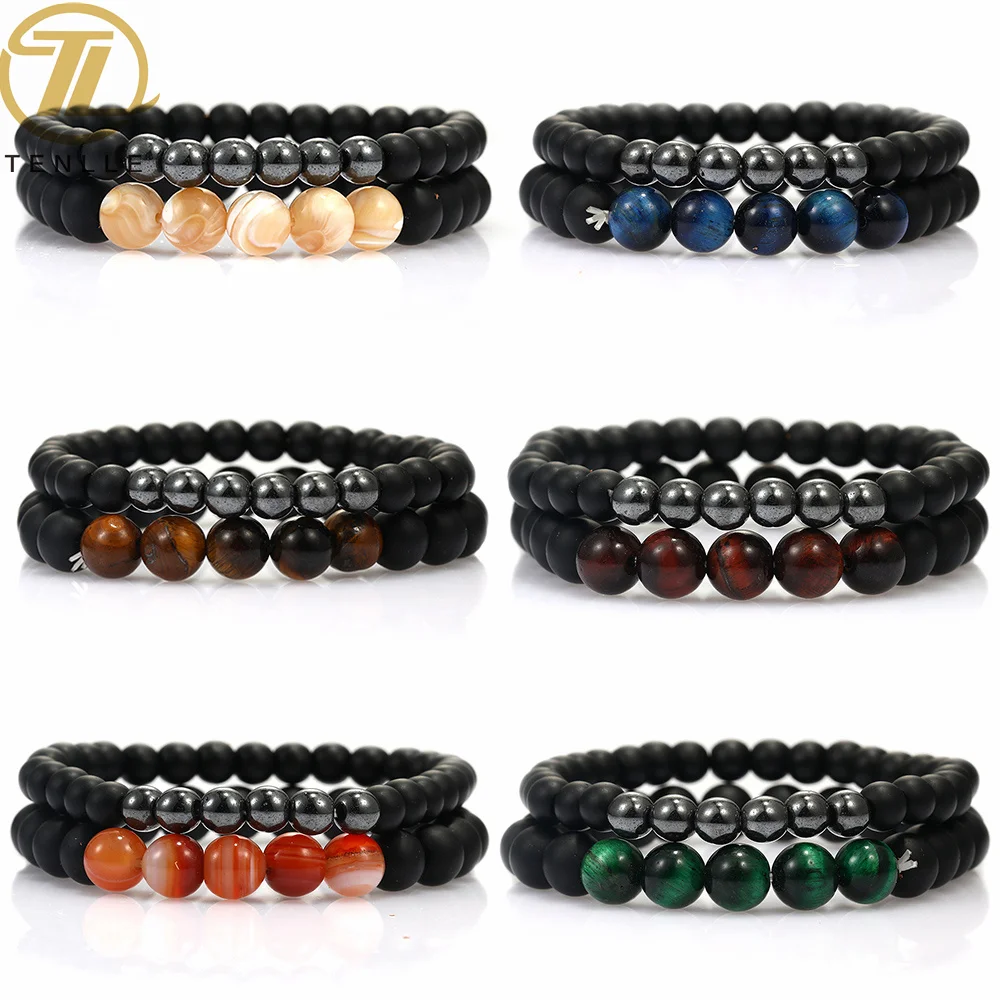 

Natural Stone Bracelet Couple Hot Selling Wholesale Handmade Agate DIY Elastic Energy Bracelet 8mm Stretch Bead Wrap Bracelet, Black