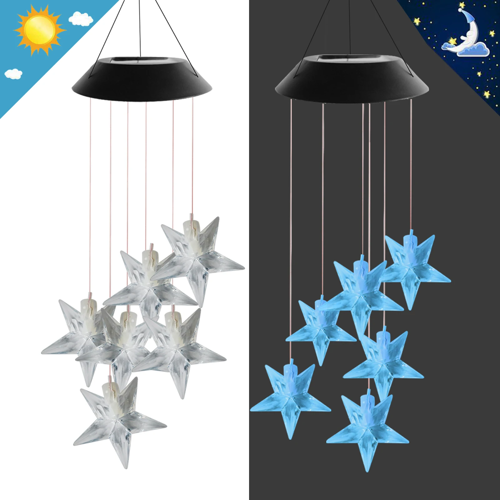

Dropshipping Solar Power Light Decoration Girls Waterproof Romantic Colorful Stars Shape Wind Chimes Trendy Design, Color changing