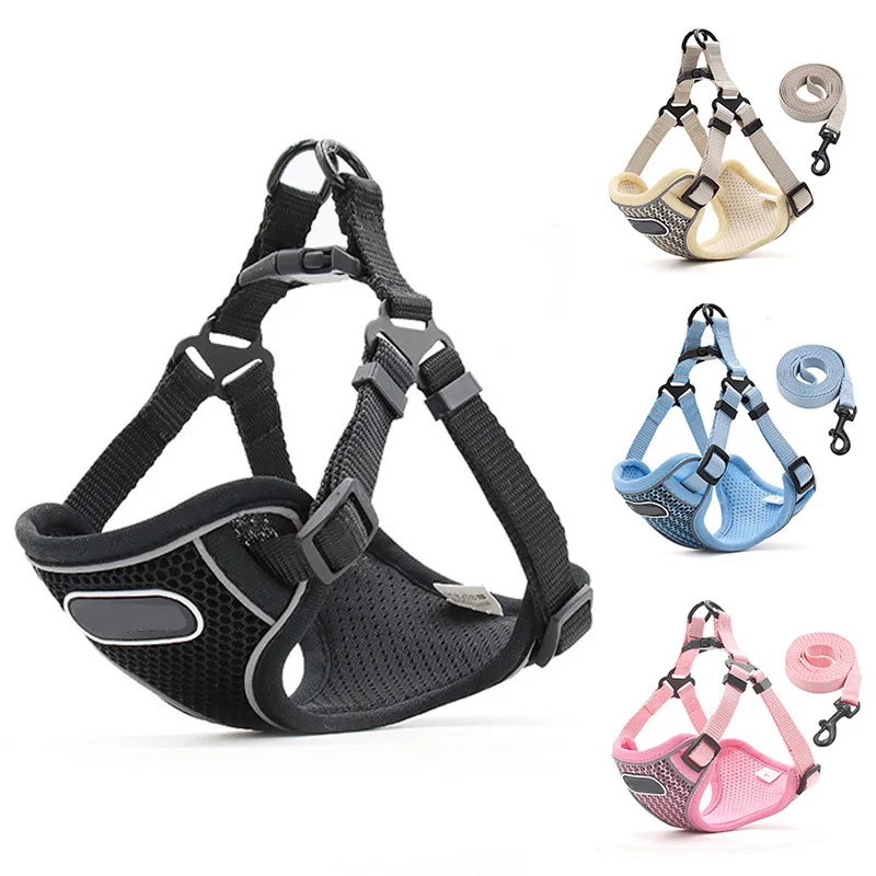 

Amazon Custom New Easy Washed Blank Dog Harness Reflective Breathable Dog Harness Polyester Nylon Dog Harness Vest Leash Set, 4 colors
