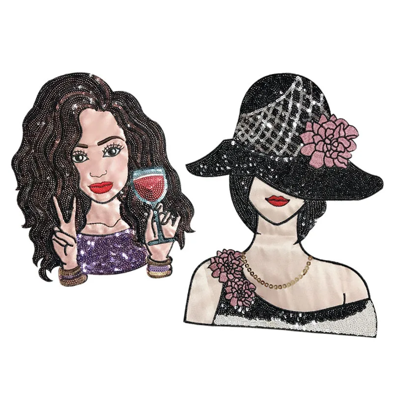 

Spot new cartoon cloth girl map cloth printing bead embroidered Sequin texture clothing accessories can be customized