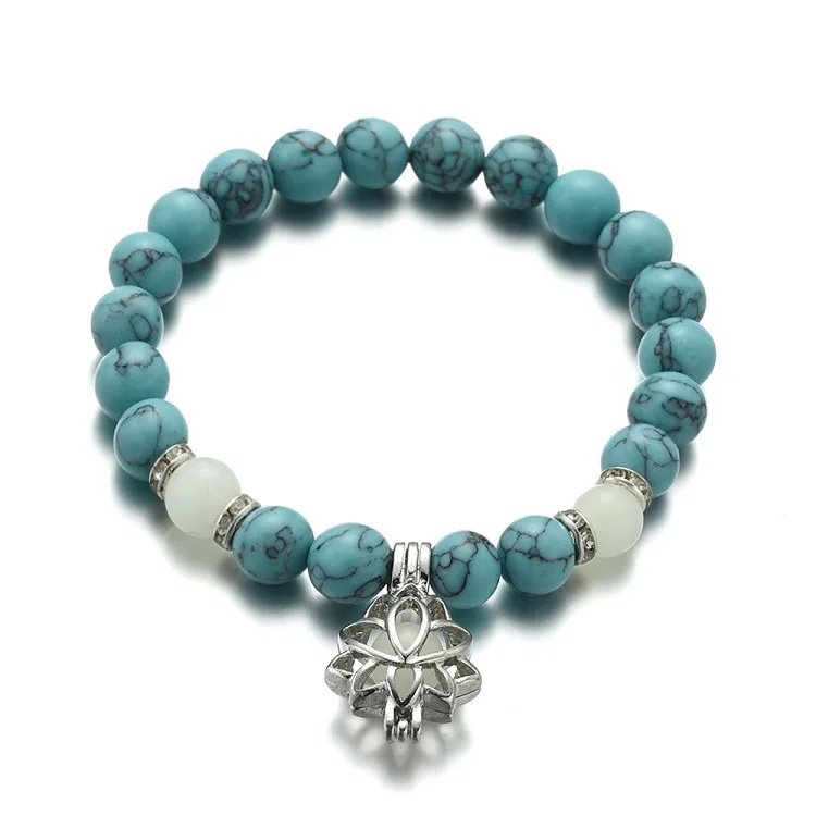

Glow bracelet Hot sale bling women wholesale turquoise bracelets yoga lotus charm glow in the dark bracelet, As picture shows