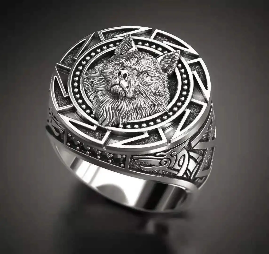 

Men's Retro Fashion Viking Ring Wolf Totem Warrior Wolf Head Men's Ring