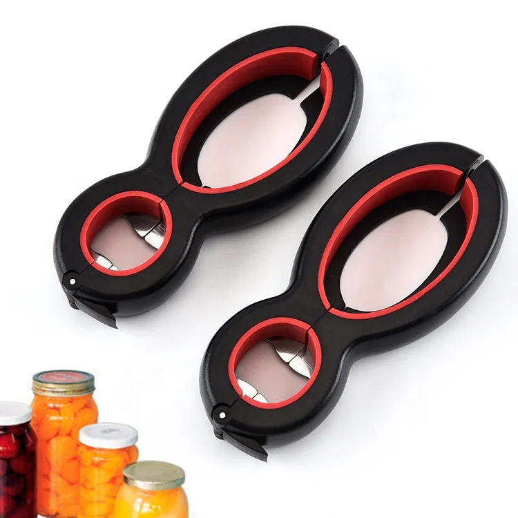 

6 in 1 Multi Function Twist Bottle Opener All in One Can, Bottle, and Jar Lid Opener bottle opener, Black red