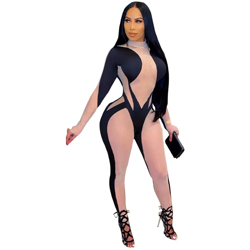 

Print Stretchy Bodycon Rompers Womens Jumpsuit Long Sleeve Fashion Spring Streetwear 2021Jumpsuits One Piece Clothing, Khaki