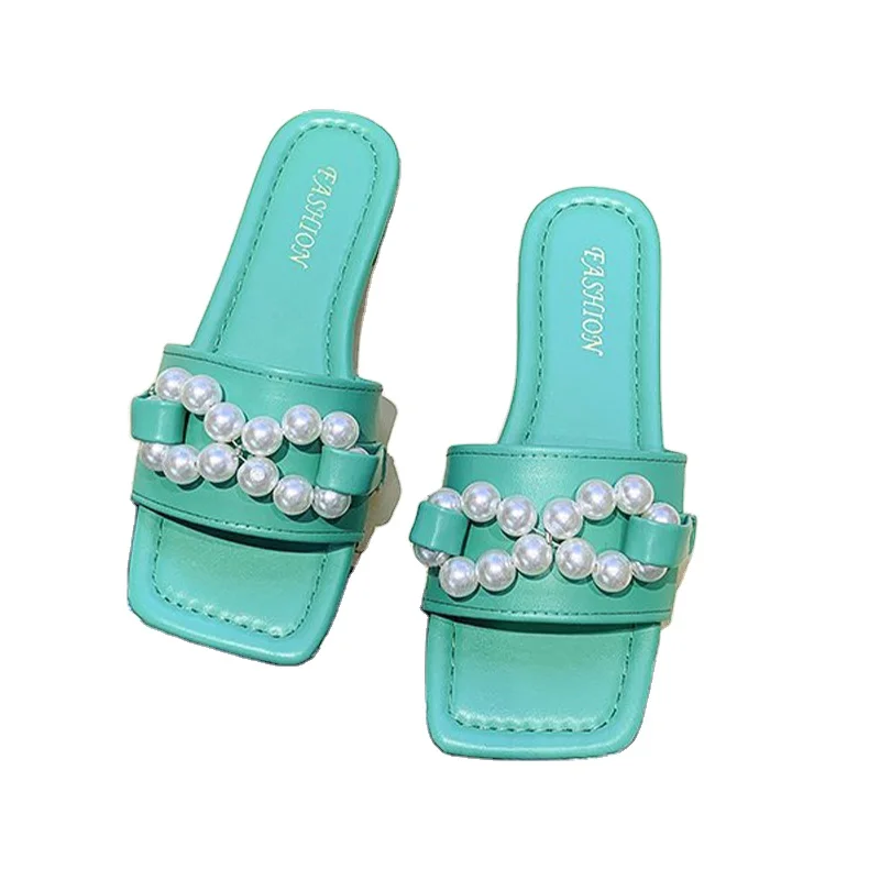 

Pearl delicate style women's slippers fashion flat ladies slippers bowknot design wholesale provide samples, Picture