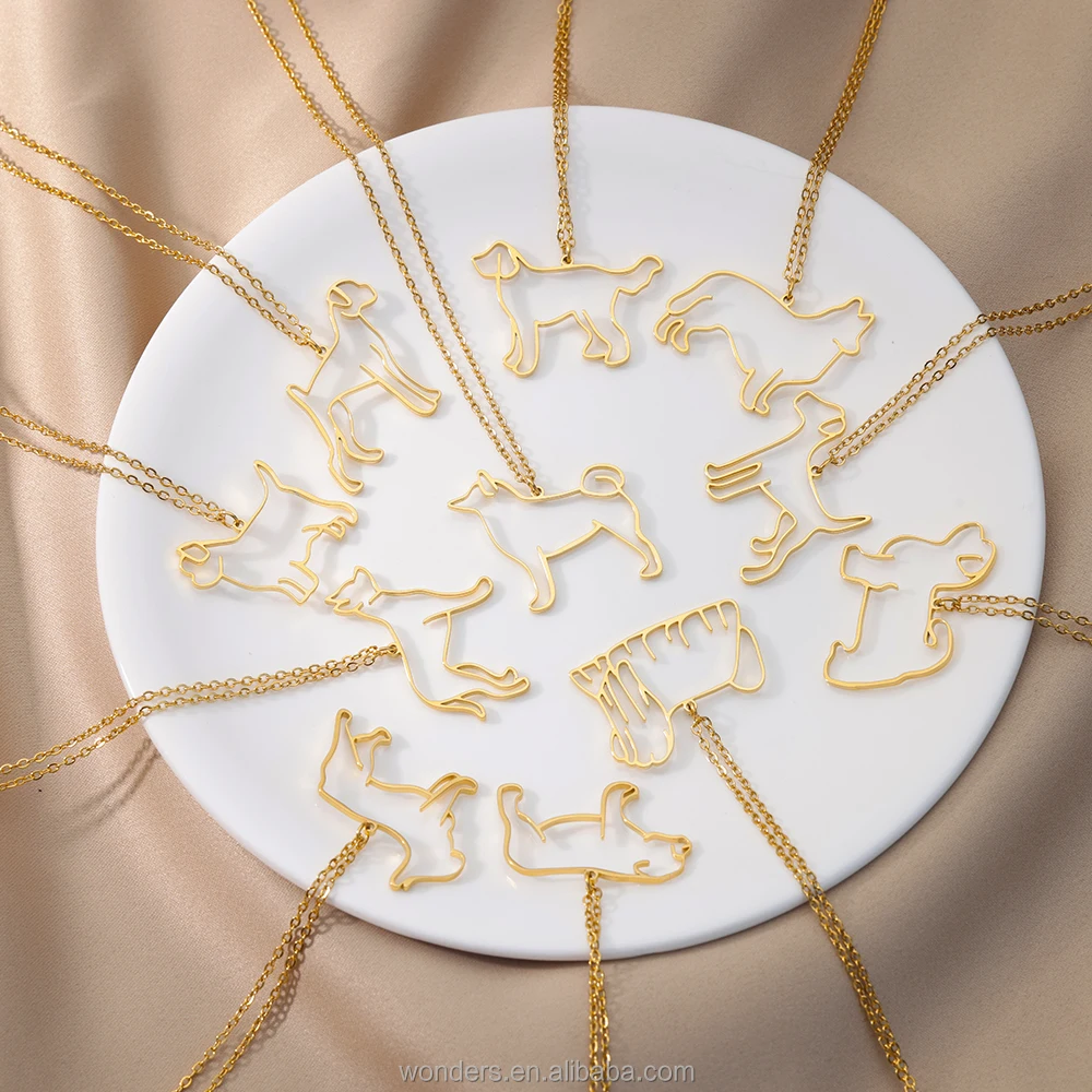 Pet Dog Animal Pendant Necklace Stainless Steel Laser Cut Out Hollow Charm Necklace Jewelry