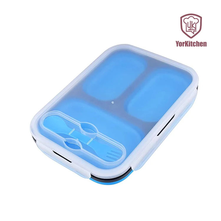 

Collapsible Lunchbox Airtight Expandable Silicone 3 Compartments Silicone Bento Box