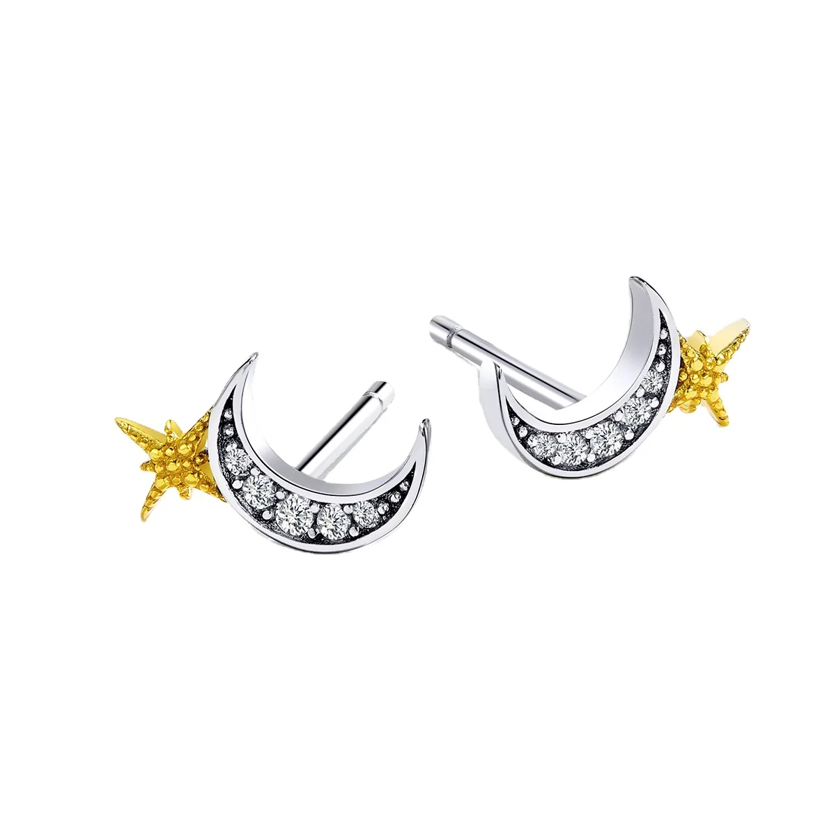 

Professional Custom Women Jewelry 925 Silver Plated Moon & Star Girl Studs Earrings