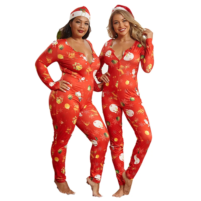 

9032 New Arrival Christmas Onesie Long Sleeve Long Pants Plus Size Onesie Pajamas For Women