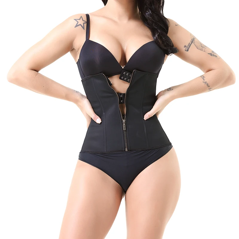 

Black waist trainer shapewear tummy control body shaper 4-breasted latex corset belt clip and zip waist cincher corsets
