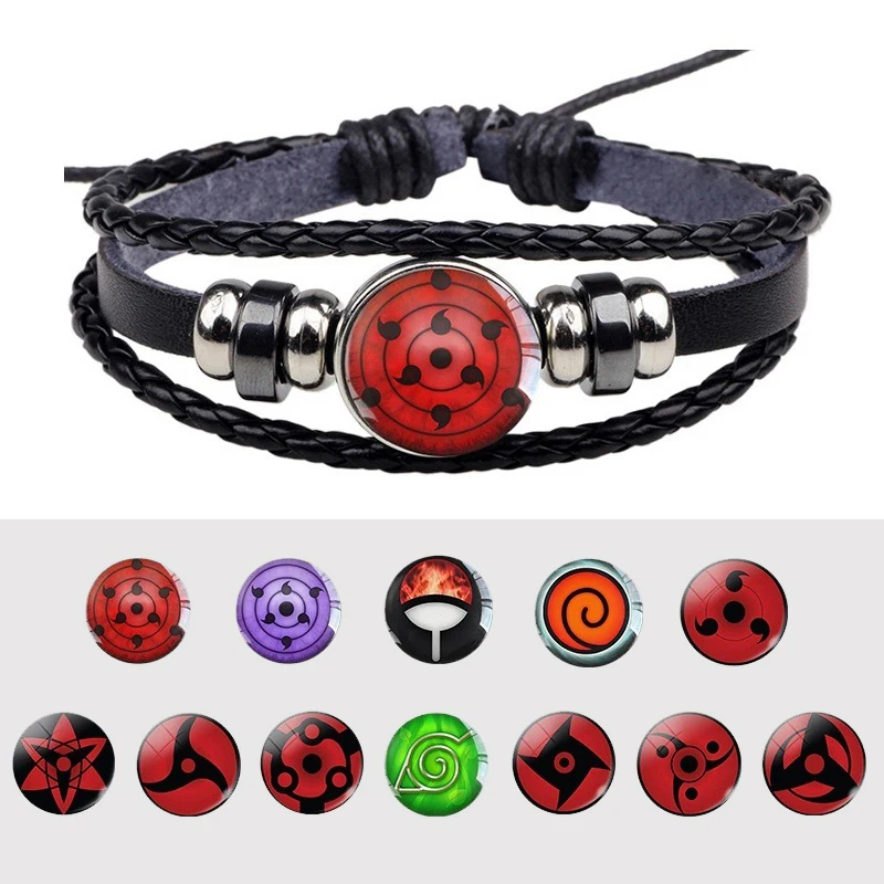 

Cosplay Anime Narutos Sharingan Eye Bracelet Jewelry Adjustable Multilayer PU Leather Bracelet Anime Narutos Bracelet for Men, Picture shows