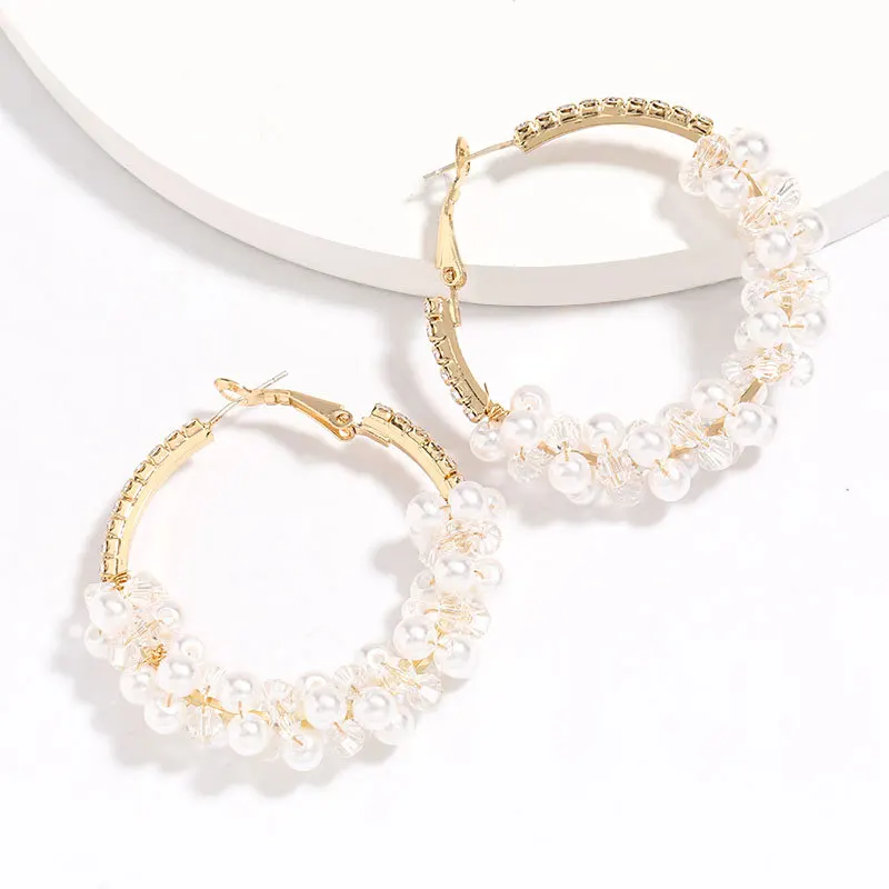 

E164A Gold Plated Earring Classic Crystal Beads Earring beaded round Hoop Earring for women 2020, 1 color