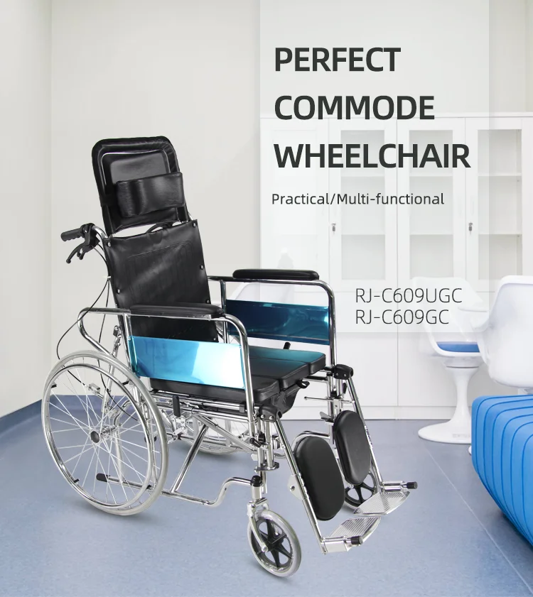 Foldable Chrome Plating Steel Frame Reclining High Backrest Commode Wheelchair Rjc609ugc Buy