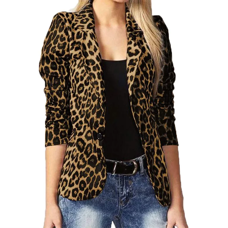 

wholesale Women's Coats Leopard Suit jacket Buttons plus size women's coats