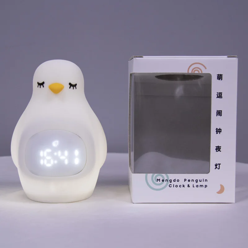 

Children Morning Wake Up Alarm Clock Adjustment Dimmable Animal Baby Bedside Penguin Silicone Night Light