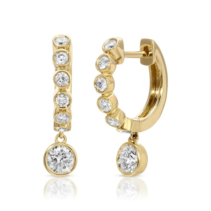 

LOZRUNVE Silver 925 Gold Korean Bezel CZ Stone Hoop Earring Jewelry Set with Crystal Drop