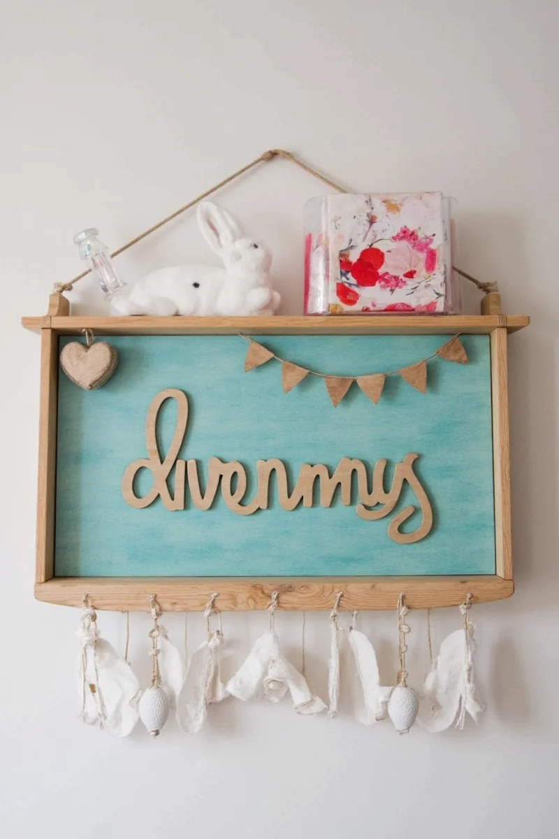 A living room with rabbit-friendly furniture and decorative bunny accents.