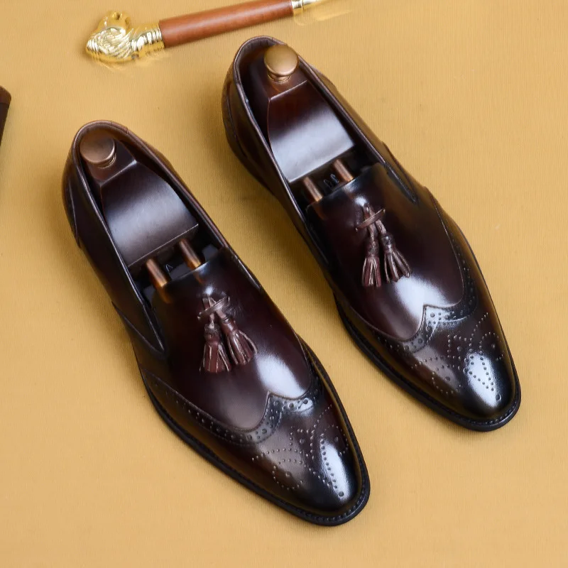 

Men Slip On Office Wedding Shoes Men Pointed Toe Dress Leather Shoes Luxury Italian Style Formal Party Shoes