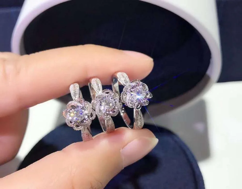 

925 Sterling Silver High Quality Flower Inlaid Zircon Ring for Women Bride Wedding Engagement Rings Fill with Zircon Jewelry