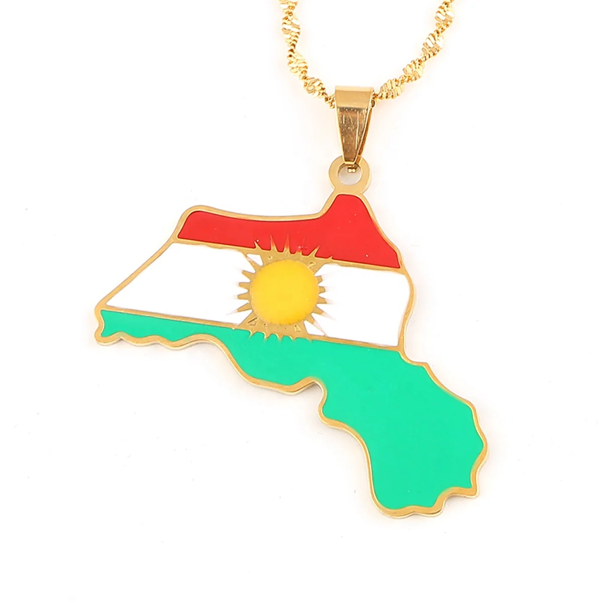 

Stainless Steel Kurdistan Map Pendant Necklaces Fashion Kurdish Flag Jewelry for Women