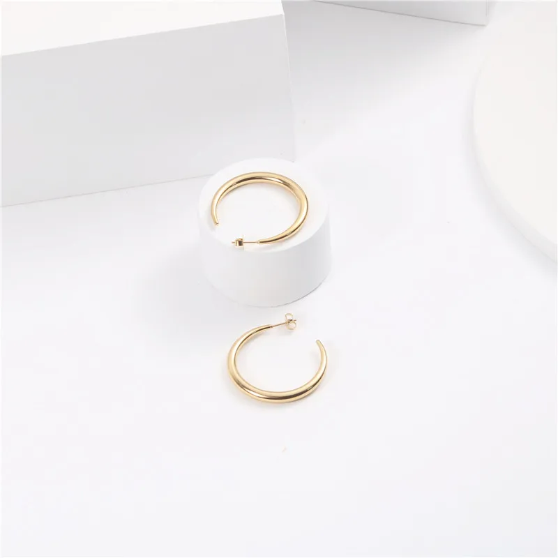 

2021 Trendy Earring 18K Gold Plated Simple Big Hoop Earring Stainless steel Jewelry for Women