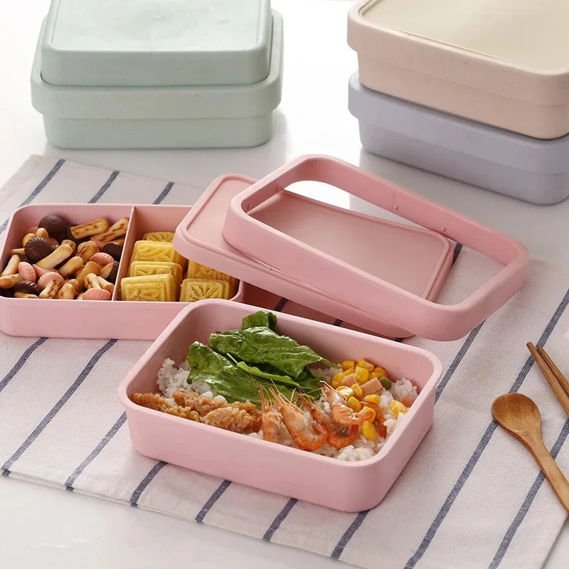 

New Design Eco Friendly Material Bamboo Fiber Lunch Box Portable Bento For School Office Traveling Use, Customized