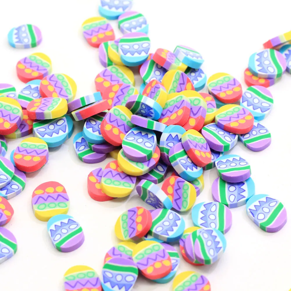 

Easter Day Decors Mini 5mm 10mm Soft Easter Eggs Shape Polymer Clay Stickers Clay Charms for Festival Nail Art