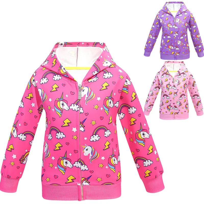 

Fashion kids cute unicorn zipper hoodie Children boys girls long sleeve casual hooded sweatshirt girls popular jacket