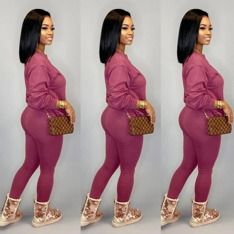 

Autumn Women Long Sleeve O-neck Tee Top Pencil Shorts Suits Two Piece Set Tracksuit Outfit Women Solid Color Sweatsuit