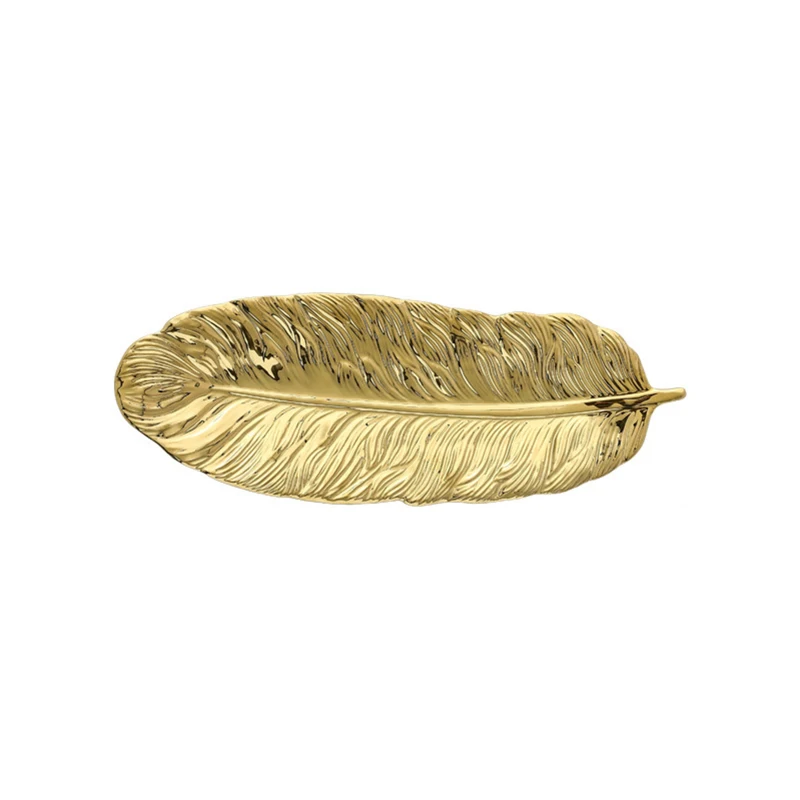 

Wholese Nordic Style Luxury  Gold Ceramic Leaf Plate