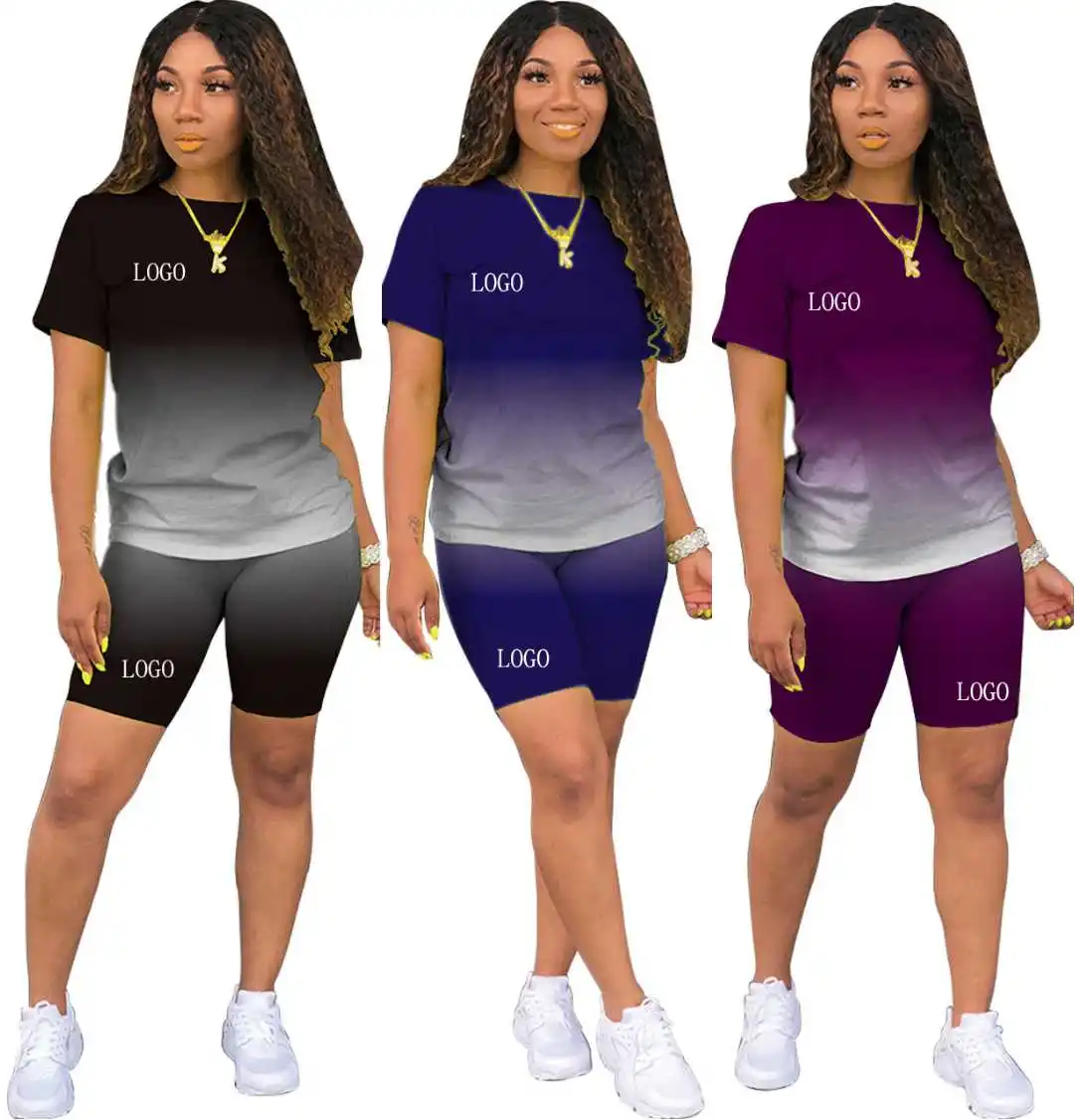 

custom short sets women two piece logo Hot Sale Women Clothing Cotton Tie Dye Short Sleeves 2 Piece short sets women two piece
