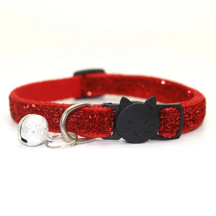 

Factory direct new color adjustable shiny seat belt frosted bell pet cat collar, Black gold, yellow, royal blue, rose red, green, red, pink, purple