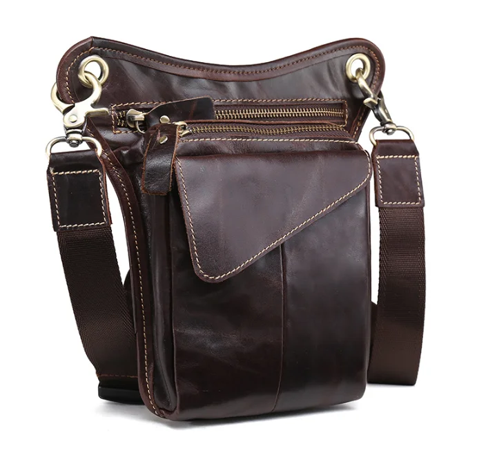 

Professional first layer oil wax leather multifunctional crossbody leather men's waist bag, Brown