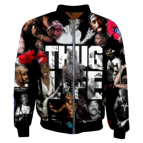 

3D Stand-up Collar flight Jacket Digital Printing 2PAC Autumn And Winter Baseball Uniform Jacket Men's Jacket