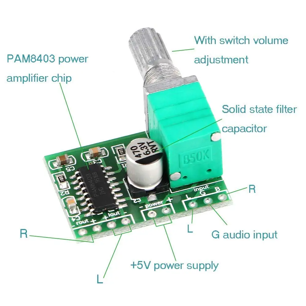 PAM8403 clase D digital 2 3W Mini Slim tamaño 5V Módulo Amplificador Board