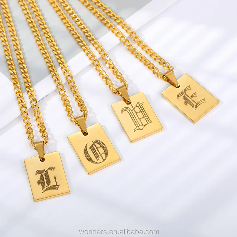 

Cuban Initial Men Women Necklace Jewelry Stainless Steel Gold Plated