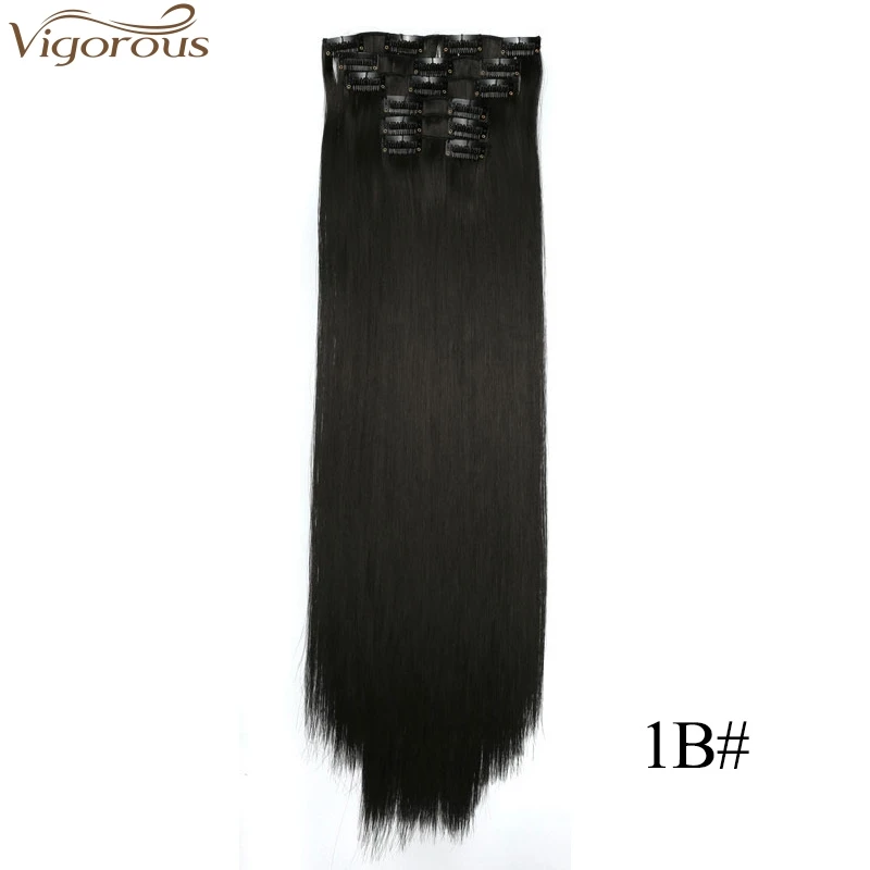 

Vigorous Women 24 inch Straight Full Head 6 Pieces Heat Resistant Synthetic Hair Clip in Hair Extensions