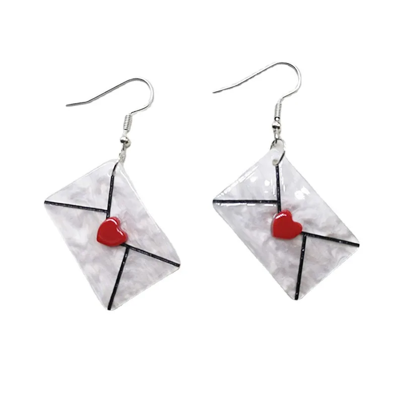 

New Fashion Style White Envelope Acrylic Resin Drop Earrings Little Heart Envelope Acrylic Drop Earrings