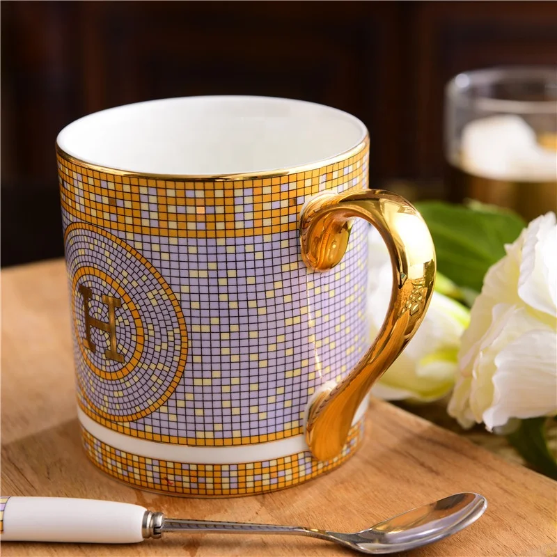 

High quality golden handle luxury mug coffee tea mugs ceramic cup porcelain coffee mug with gift box, As the photo
