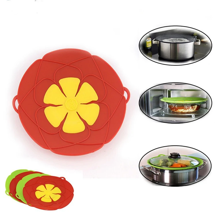 

New Practical Kitchen Steamed Vege Silicone Lid Anti-overflow Pot Cover Spill Stopper Lids Cooking Tools, Green,red
