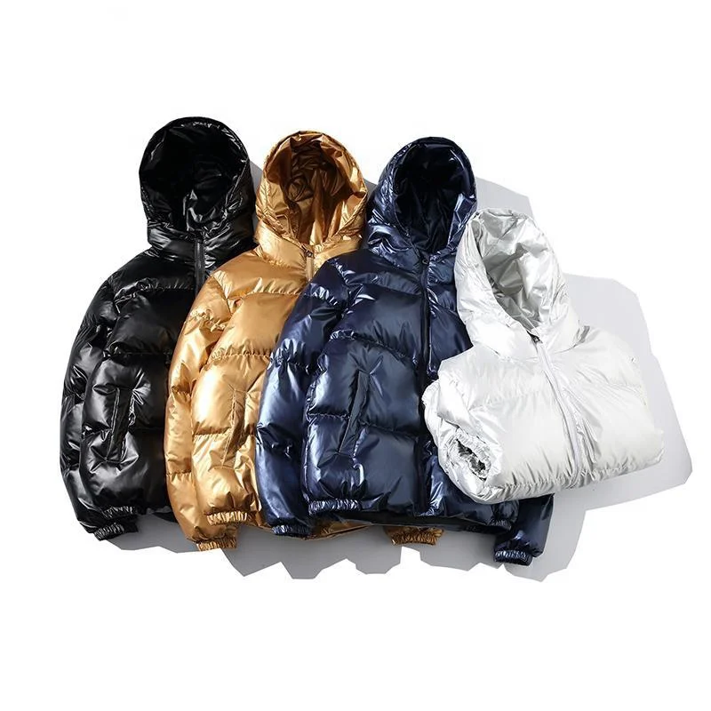 

Latest Custom Printed Hooded Winter Coat Shiny Mens Polyester Bubble Padded Jacket