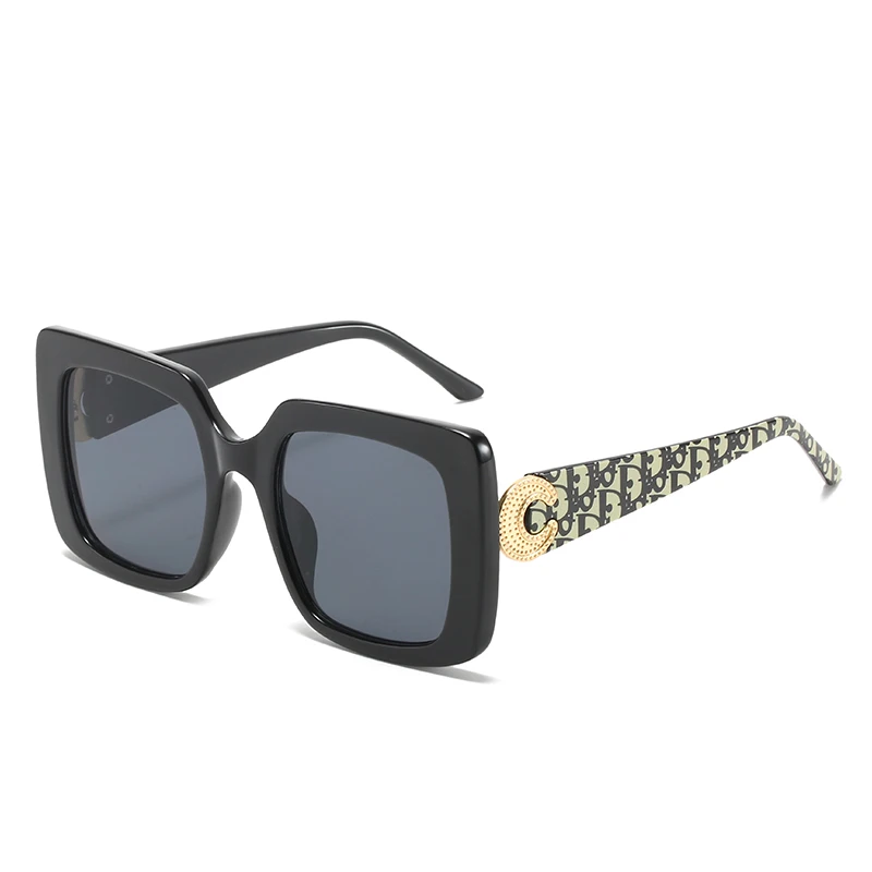 

Vintage fashion large frame square C letter decoration temples sunglasses 303