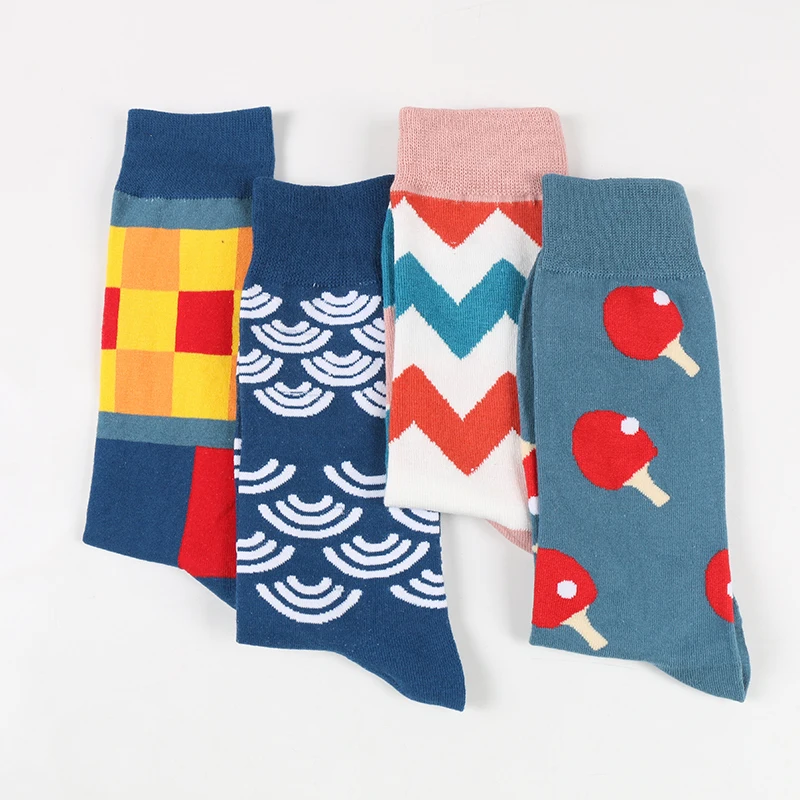 

Wholesale Fashion Fancy Cotton Dress Men Custom Happy Socks Colorful, Pink, yellow, navy, blue