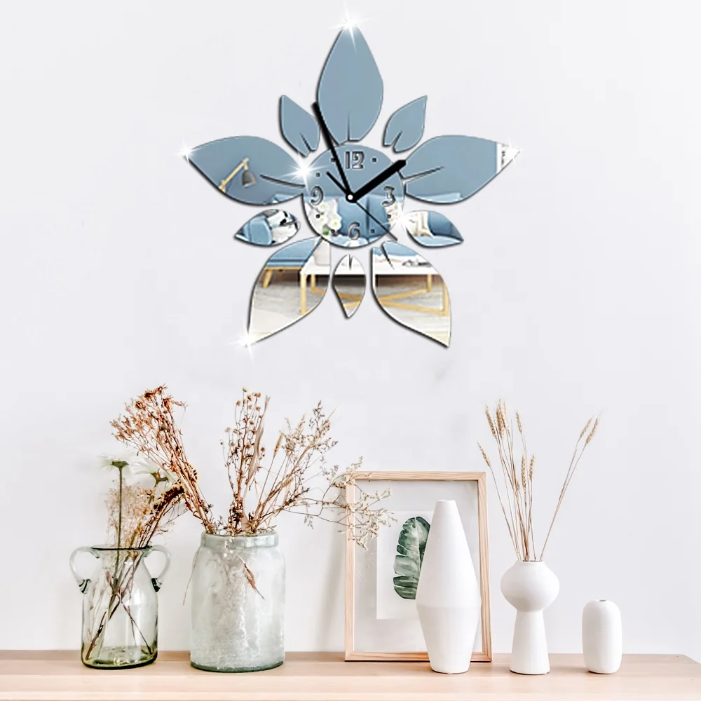 

Preciser Flower Design DIY Digital 3d acrylic sticker Mirror Clock Home Art Wall Decor Clock