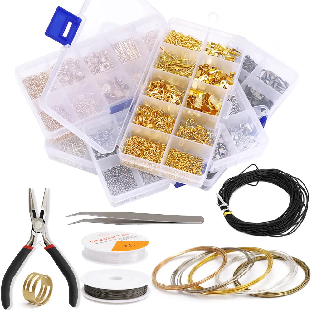 

Wholesale Jewelry Finding Kit Earring Hook Jump Rings Lobster Clasp DIY Accessories Jewelry Making Accessories Material Pack Set, Gold/silver/ancient cyan/ancient cyan/white k /rose gold