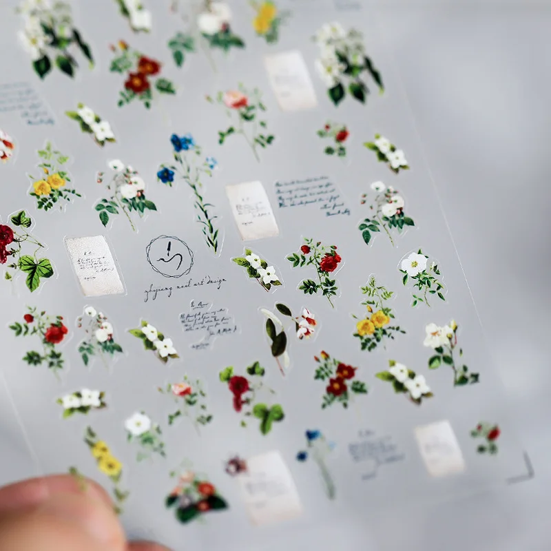 

2021 japanese nails sticker 5D vintage flowers with nail stickers Roses floral nail tickers, As picture