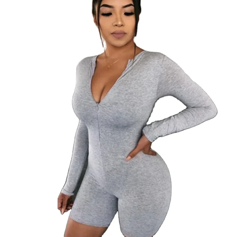 

2021 new arrive Clothing With Zippers Short Sleeve Tight Hip Up Short Sports Jumpsuits For Women Two Ways Wear, Picture shows