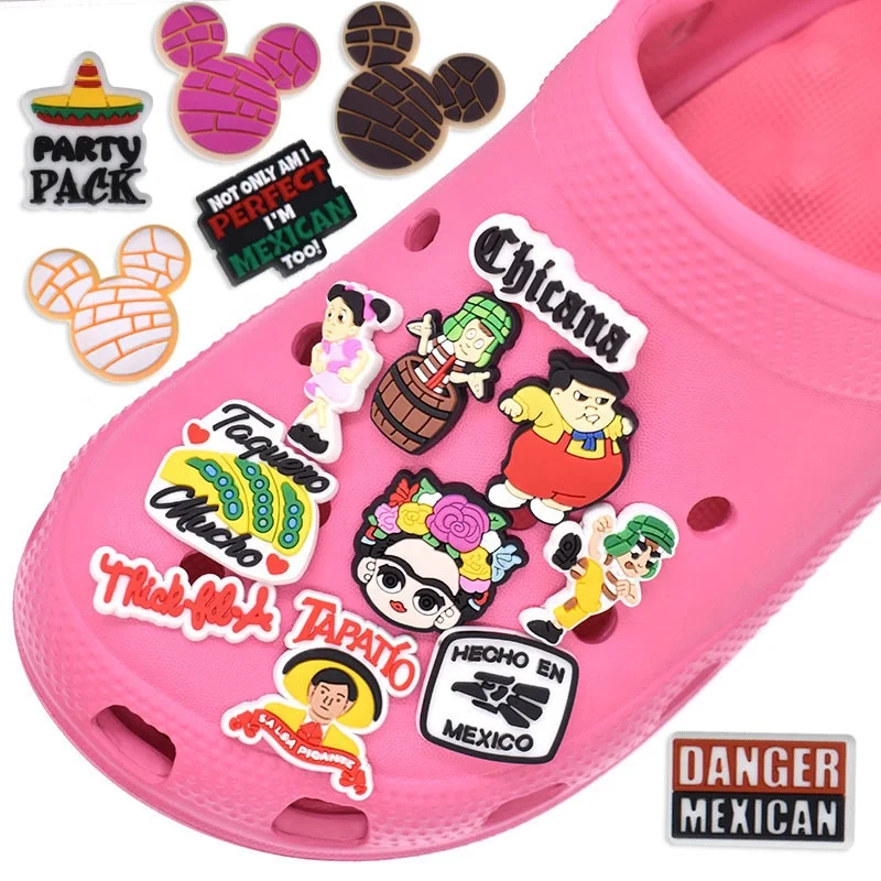 

New Arrival PVC Rubber Croc Charms Mexican Inspired Croc Shoe Charms Decoration Wristband Accessories Birthday Party Gift, Accept customized