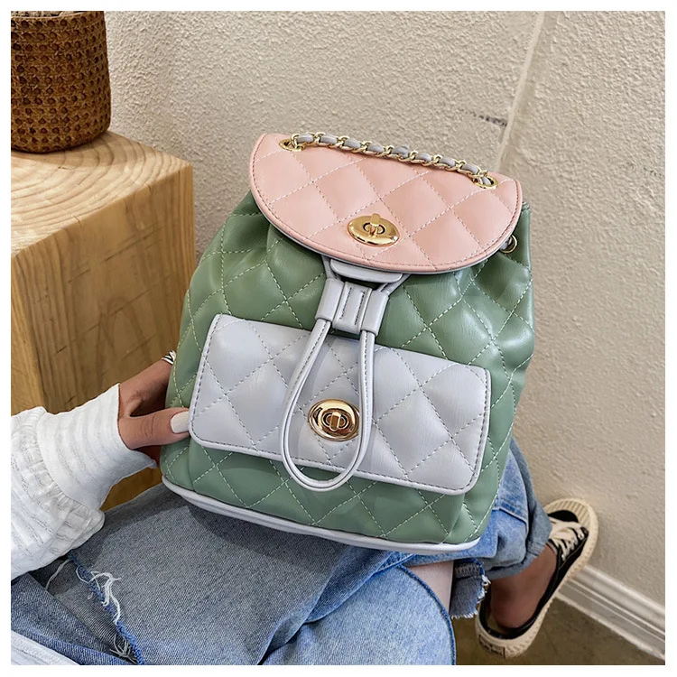 

2020 new fashion quilted chain sling shoulder crossbody bag school bags girls fall and winter backpack bag, Green, , white, black, beige