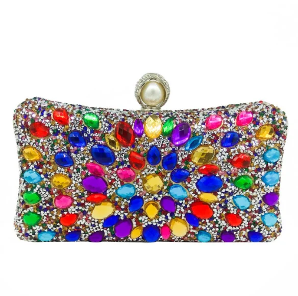 

Fashion chain banquet bag colorful iron diamond 2021 evening clutch handbag lady wedding bag